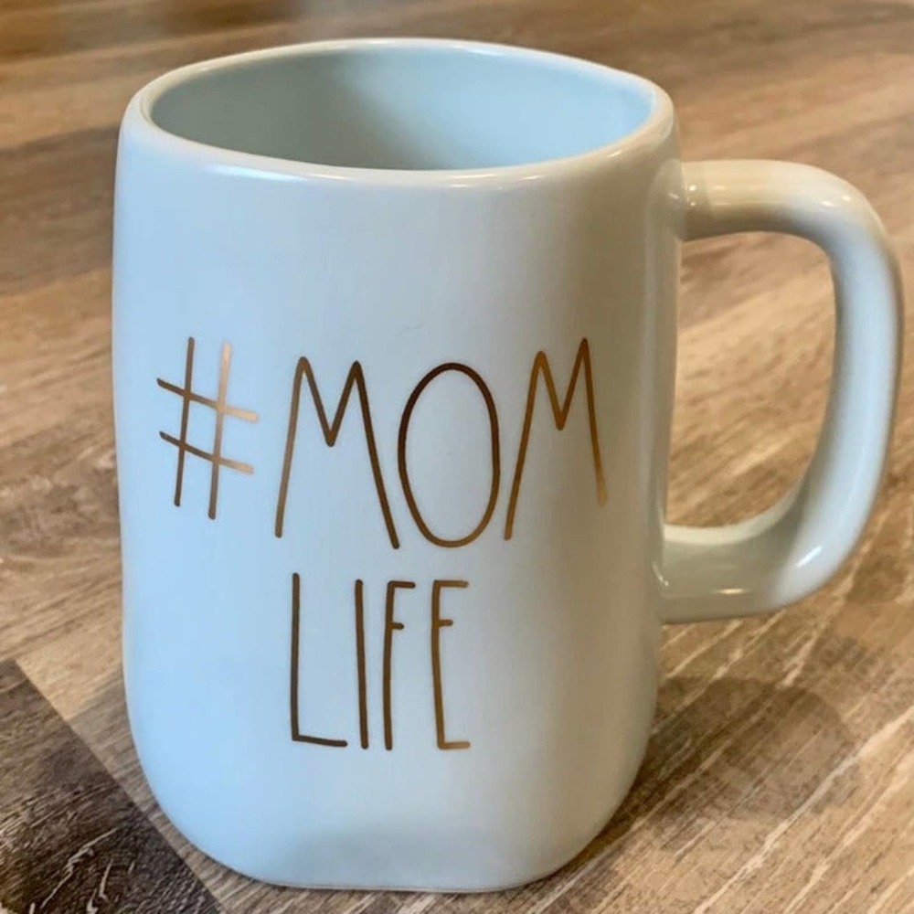 Rae Dunn Mug #MOM LIFE NEW Baby Blue Gold Letters Boy Mom NWT HTF LL